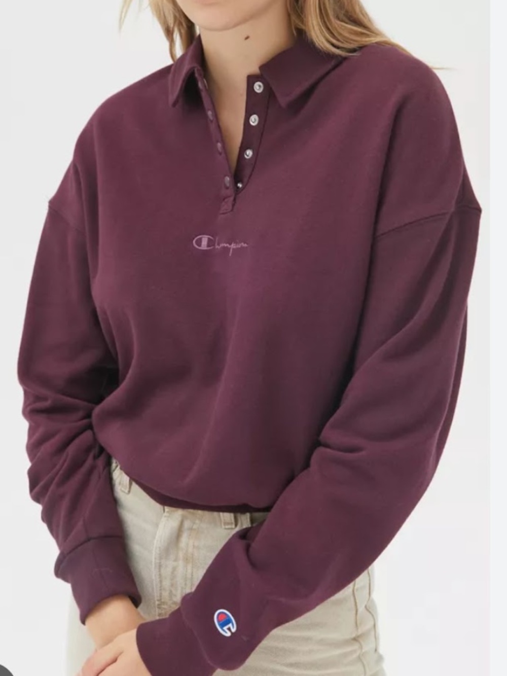 Champion Urban Outfitters Exclusive Henley Sweatshirt Cropped Plum Size L